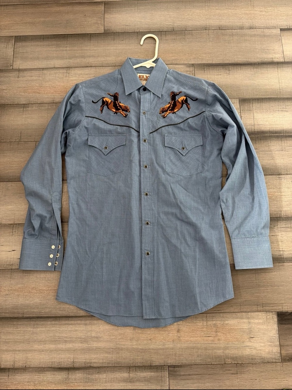 Ely Cattleman Men's Blue Western Embroidered Long-Sleeve Shirt